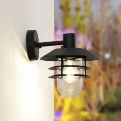Lindby Meliora buitenwandlamp, zwart, ijzer, IP44, E27