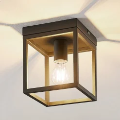 Lindby Meron plafondlamp, doosvorm, donkergrijs