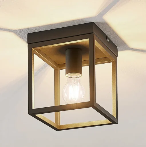 Lindby Meron plafondlamp, doosvorm, donkergrijs