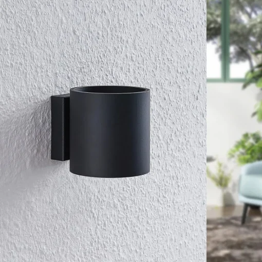 Lindby Mirza aluminium-wandlamp, rond, zwart