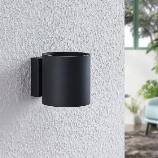 Lindby Mirza aluminium-wandlamp, rond, zwart