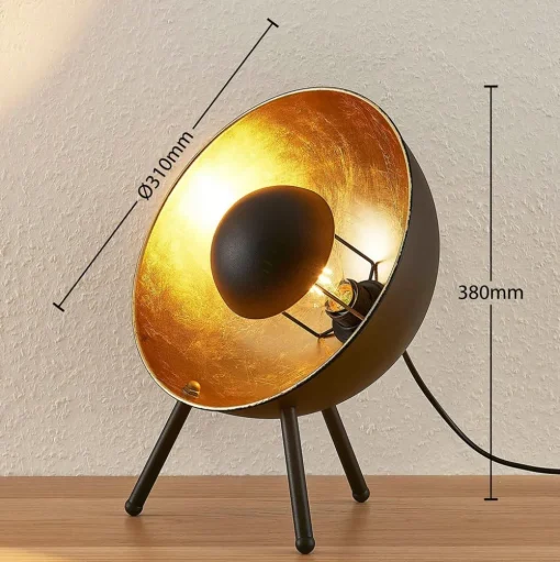 Lindby Muriel tafellamp, hoogte 38 cm, zwart, goud, metaal