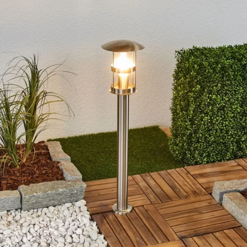 Lindby Noemi tuinpadverlichting, grijs, roestvrij staal, 80 cm, IP44