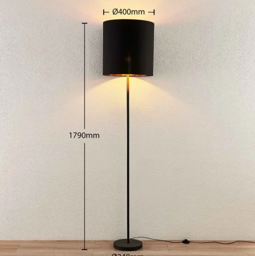 Lindby Nymar vloerlamp, stof, zwart-goud