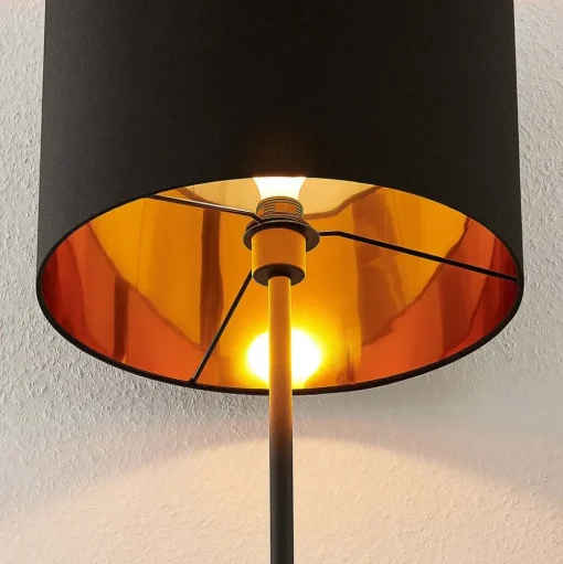 Lindby Nymar vloerlamp, stof, zwart-goud