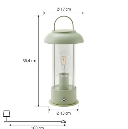 Lindby oplaadbare tafellamp Yvette, groen, IP44, touchdimmer