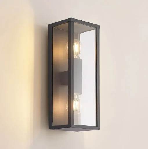 Lindby Peldar buitenwandlamp, helder, 2-lamps, 38cm, metaal