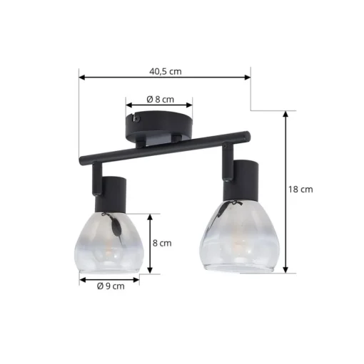 Lindby Pendura plafondlamp, 2-lamps, zwart, glas