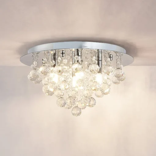 Lindby plafondlamp Antonino, 4-lamps, chroom, kristal, 35cm