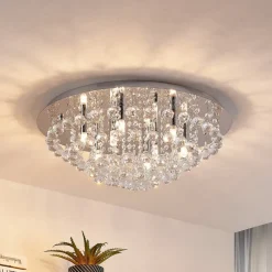 Lindby plafondlamp Antonino, 8-lamps, chroom, kristal, 55cm