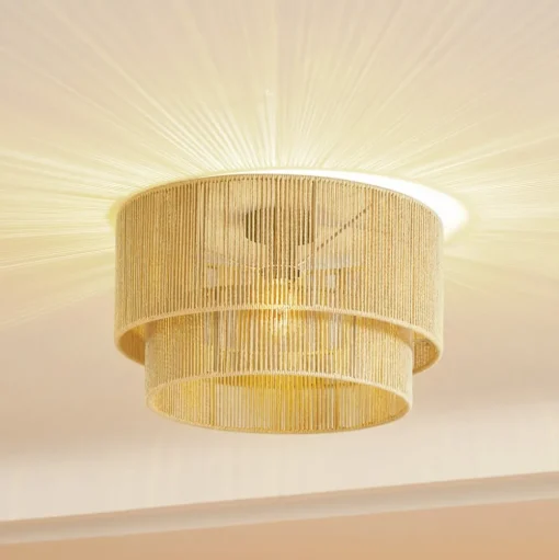 Lindby plafondlamp Anuva, beige natuur, papier, Ø 45 cm