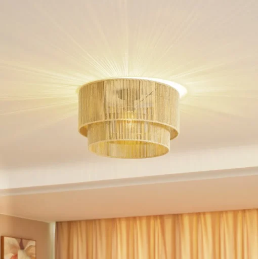 Lindby plafondlamp Anuva, beige natuur, papier, Ø 45 cm