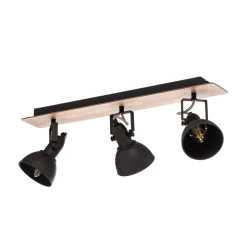 Lindby plafondlamp Aylis, 3-lamps, 60 cm, zwart, hout, E14
