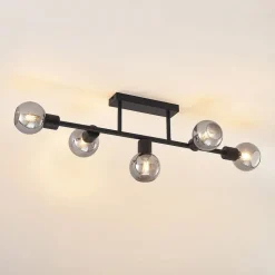 Lindby plafondlamp Biscala, 5-lamps, zwart/rook, E14