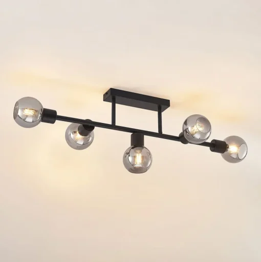Lindby plafondlamp Biscala, 5-lamps, zwart/rook, E14