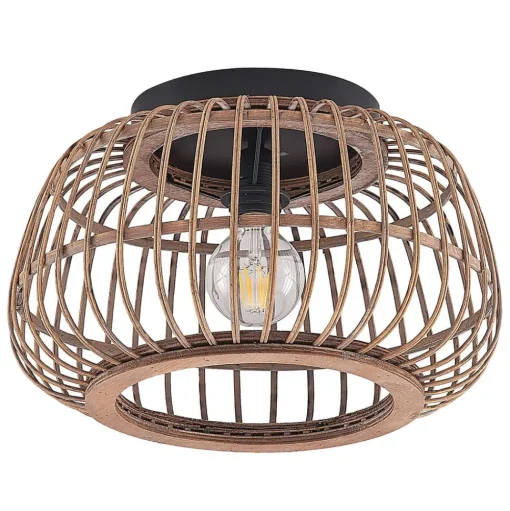Lindby plafondlamp Bominio, Ø 40 cm, rotan, hout, E27