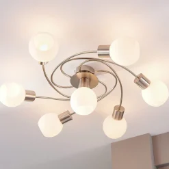 Lindby plafondlamp Ciala, 7-lamps, nikkelkleurig, glas