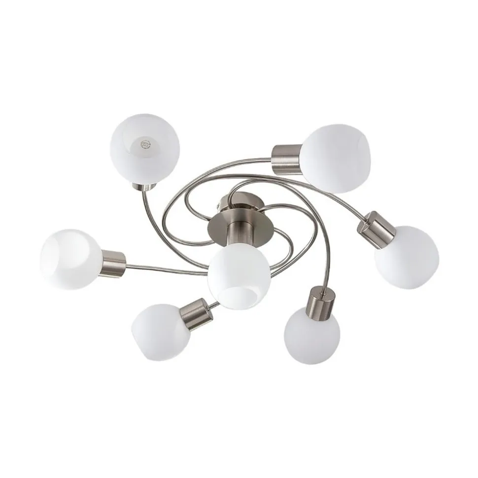 Lindby plafondlamp Ciala, 7-lamps, nikkelkleurig, glas