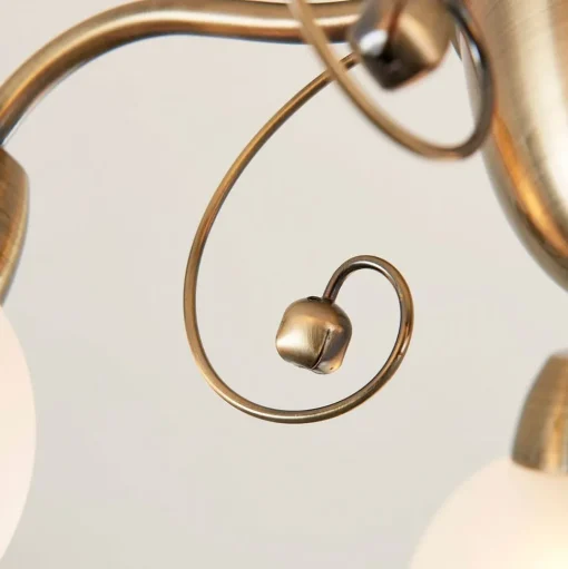 Lindby plafondlamp Corentin, 5-lamps, wit/messing, glas
