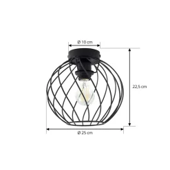 Lindby plafondlamp Danika, Ø 25 cm, zwart, metaal