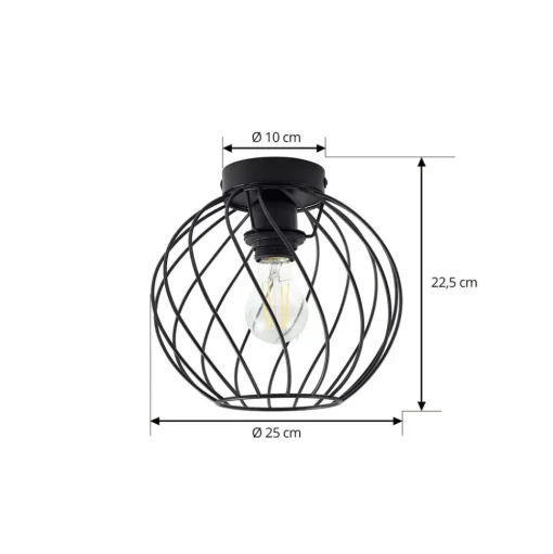 Lindby plafondlamp Danika, Ø 25 cm, zwart, metaal