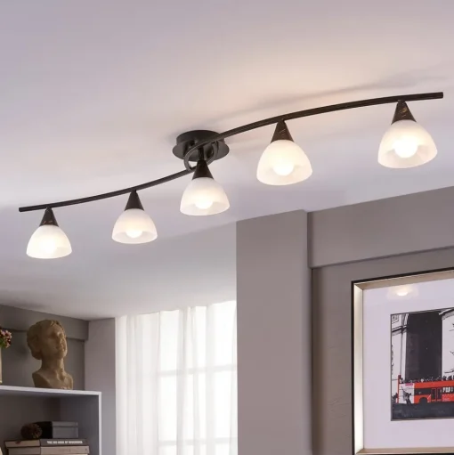 Lindby plafondlamp Della, zwart-goud, 110 cm, 5-lamps, E14