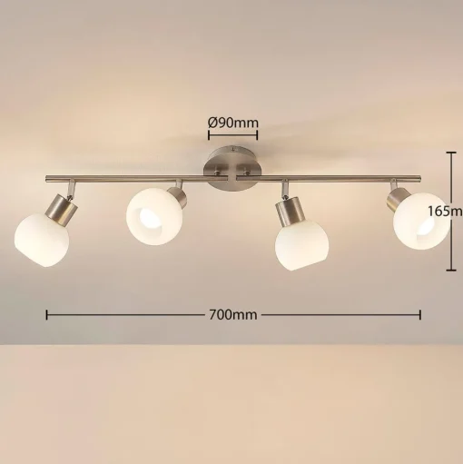 Lindby plafondlamp Elaina, 70 cm, 4-lamps, nikkel, glas, E14