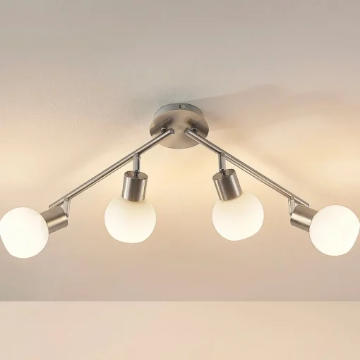Lindby plafondlamp Elaina, 70 cm, 4-lamps, nikkel, glas, E14
