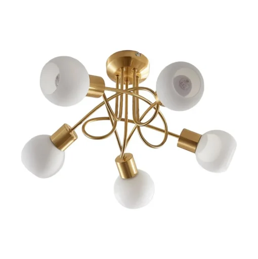 Lindby plafondlamp Elaina, Ø50cm, 5-lamps, messing, glas, E14