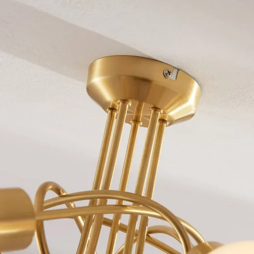 Lindby plafondlamp Elaina, Ø50cm, 5-lamps, messing, glas, E14