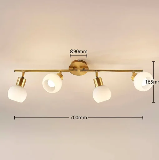 Lindby plafondlamp Elaina, 70cm, 4-lamps, messing, glas, E14