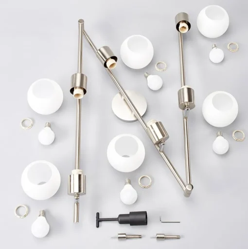 Lindby plafondlamp Elaina, 180 cm, 6-lamps, nikkel, glas, E14