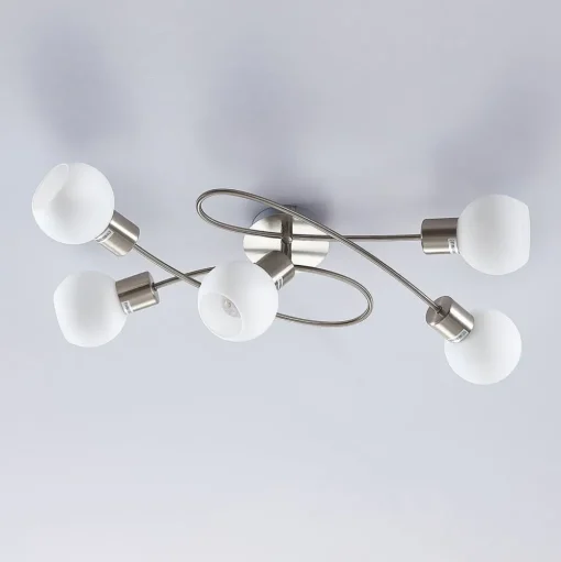 Lindby plafondlamp Elaina, 65 cm, 5-lamps, nikkel, glas, E14