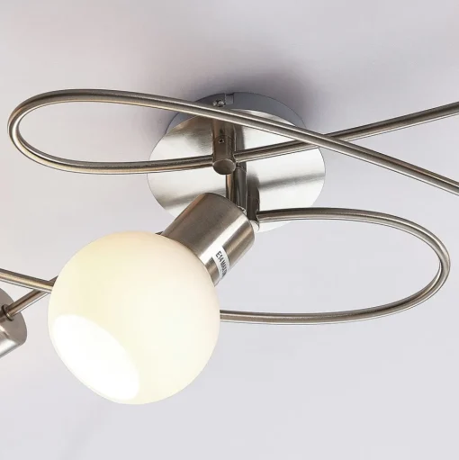 Lindby plafondlamp Elaina, 65 cm, 5-lamps, nikkel, glas, E14