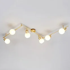 Lindby plafondlamp Elaina, 180cm, 6-lamps, messing, glas, E14