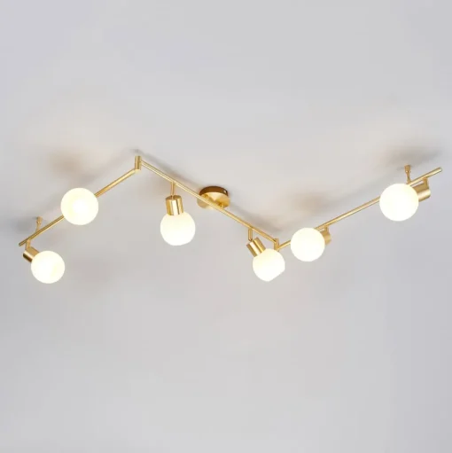 Lindby plafondlamp Elaina, 180cm, 6-lamps, messing, glas, E14