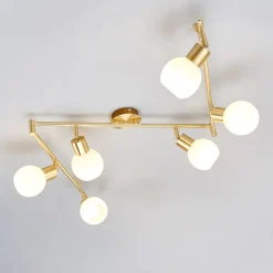 Lindby plafondlamp Elaina, 180cm, 6-lamps, messing, glas, E14