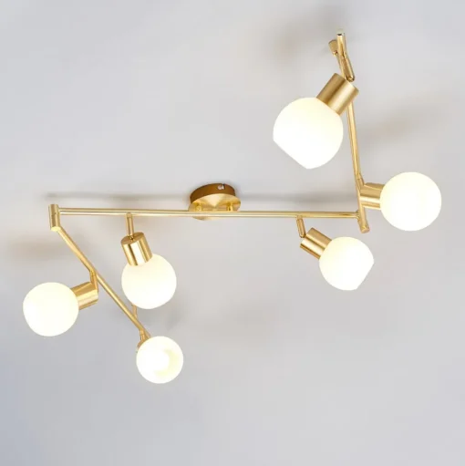 Lindby plafondlamp Elaina, 180cm, 6-lamps, messing, glas, E14