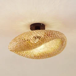 Lindby plafondlamp Eleane, bamboe, naturel, Ø 50 cm