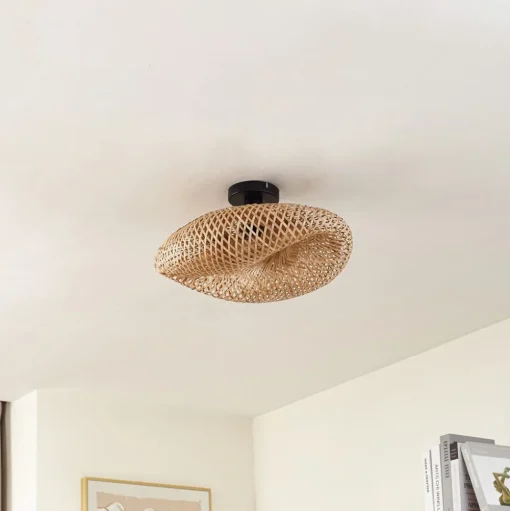 Lindby plafondlamp Eleane, bamboe, naturel, Ø 50 cm