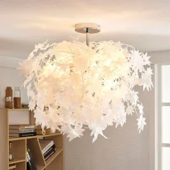 Lindby plafondlamp Esdoorn, Ø 70 cm, chroom, wit, textiel