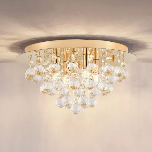 Lindby plafondlamp Gillion, 4-lamps, goud, kristal, Ø 35cm