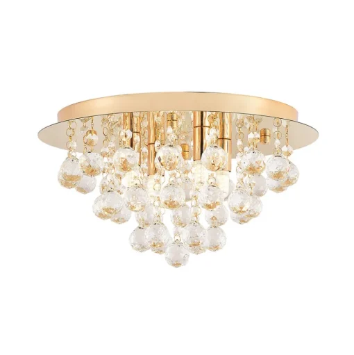 Lindby plafondlamp Gillion, 4-lamps, goud, kristal, Ø 35cm