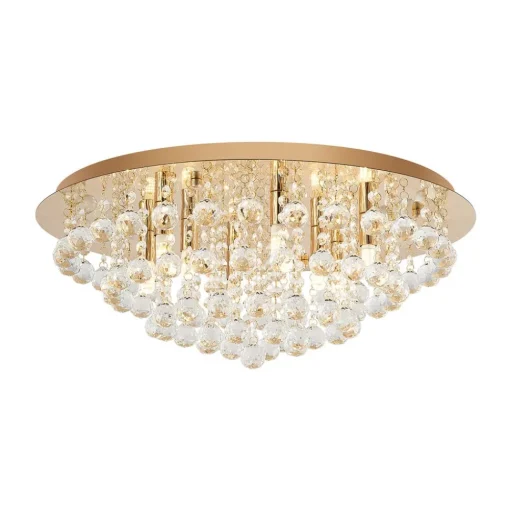 Lindby plafondlamp Gillion, 8-lamps, goud, kristal, Ø 55cm