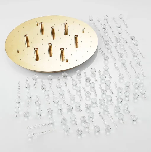 Lindby plafondlamp Gillion, 8-lamps, goud, kristal, Ø 55cm