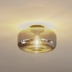Lindby plafondlamp Hildur, Ø 28,5 cm, rookgrijs, glas