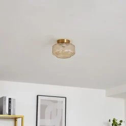 Lindby plafondlamp Hildur, barnsteen, glas, Ø 22 cm