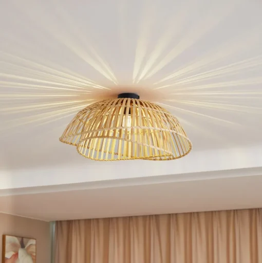 Lindby plafondlamp Ilajus, Ø 62 cm, natuurlijk bamboe