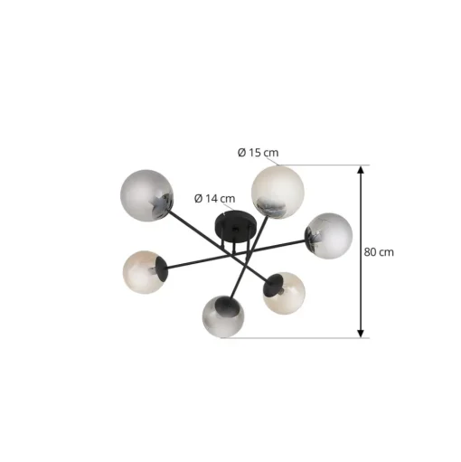 Lindby plafondlamp Isamer, rookgrijs/oranje, Ø 80 cm, globe