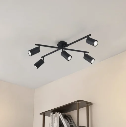 Lindby plafondlamp Joffrey, 78 cm, zwart, 5-lamps, GU10